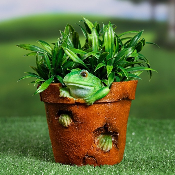 Фигурное кашпо  Фигурное кашпо "Горшок с лягушкой" 14х13х13см