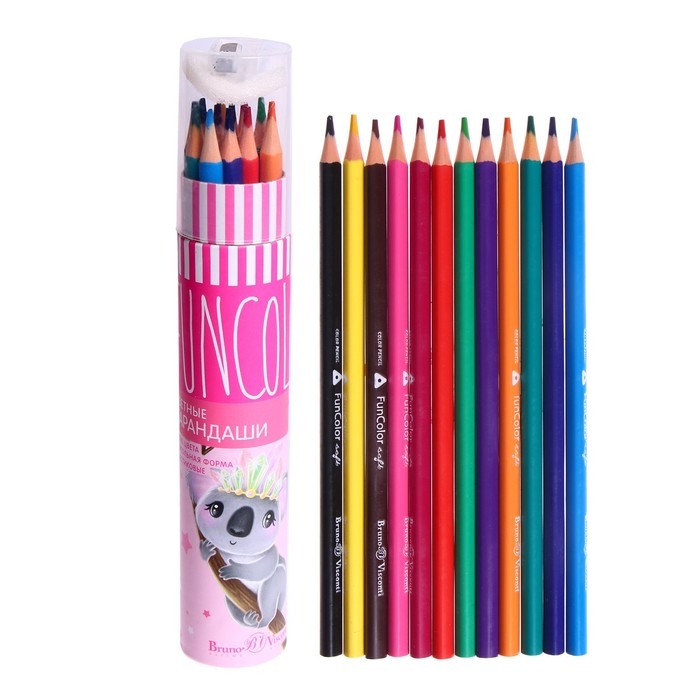 Карандаши цветные 12 цветов Funcolor пластиковые, в картонной тубе, МИКС Карандаши цветные 12 цветов Funcolor пластиковые, в картонной тубе, МИКС