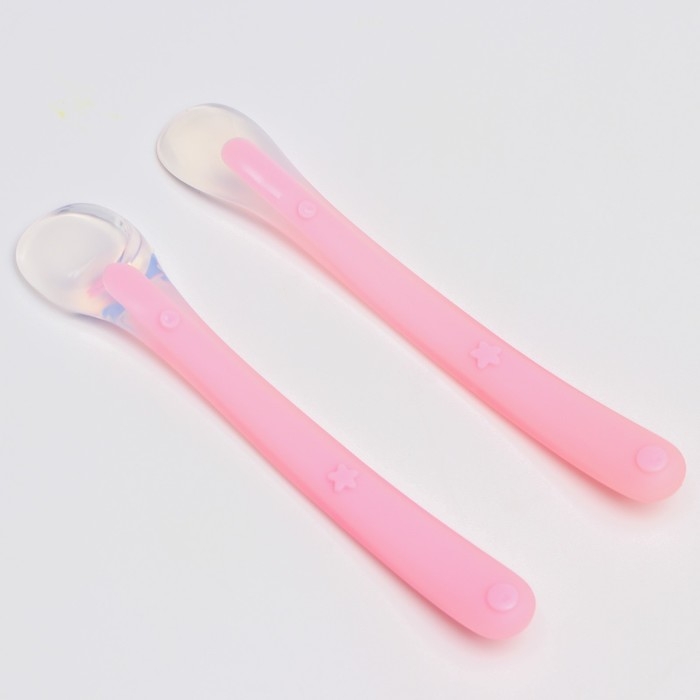 Набор силиконовых ложек для кормления, 2 шт., цвет розовый Набор силиконовых ложек для кормления, 2 шт., цвет розовый