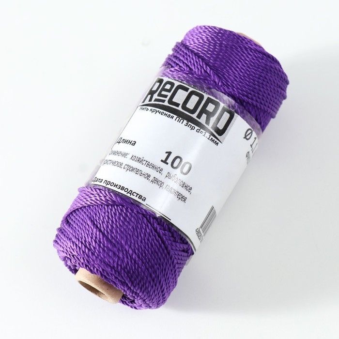 Нить кручёная 3-х прядная полипропиленовая, d=1.1 мм 100 м (фиолетовый) Нить кручёная 3-х прядная полипропиленовая, d=1.1 мм 100 м (фиолетовый)