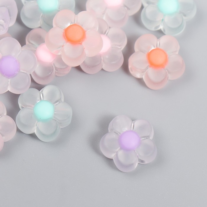 Бусины пластик Бусины пластик "Цветок с цветной серединкой - ассорти" матовые 20 гр 0,6х1,2х1,2 см