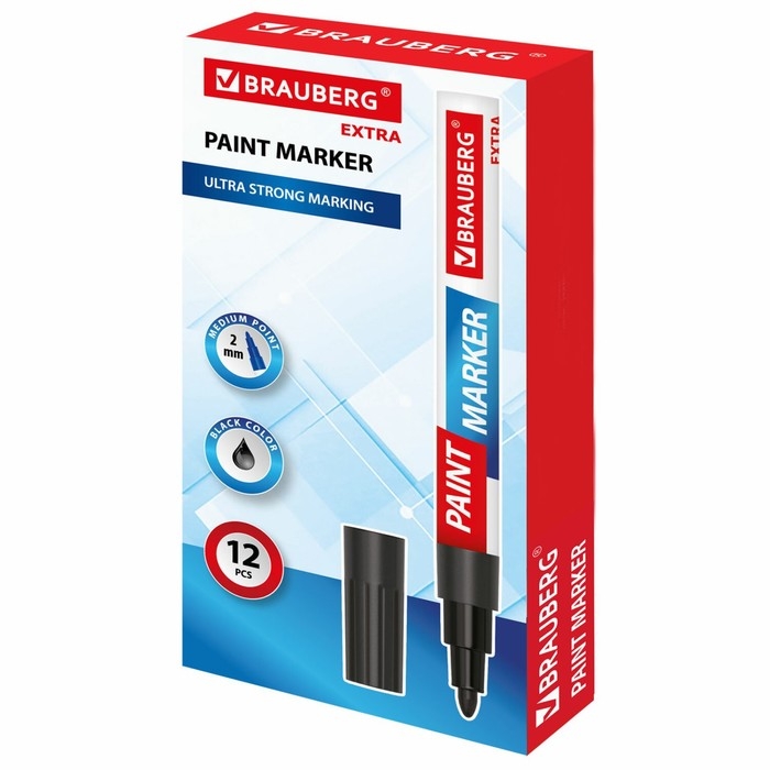 Маркер-краска (лаковый) 2.0 BRAUBERG EXTRA, усиленная нитро-основа, алюм, черный 151968 Маркер-краска (лаковый) 2.0 BRAUBERG EXTRA, усиленная нитро-основа, алюм, черный 151968