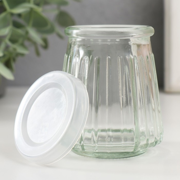 Банка для свечей стекло с крышкой Банка для свечей стекло с крышкой "Ребристая" прозрачная 100 мл 6,5х6,5х7 см