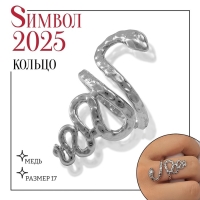 Новый год! Символ года 2025! Кольцо металл «Змея» извилистая, цвет серебро, размер 17