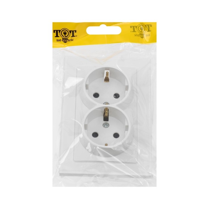 Розетка двухместная TOT Glossy Glass, 16 А, скрытая, с з/к, стекло, белая Розетка двухместная TOT Glossy Glass, 16 А, скрытая, с з/к, стекло, белая