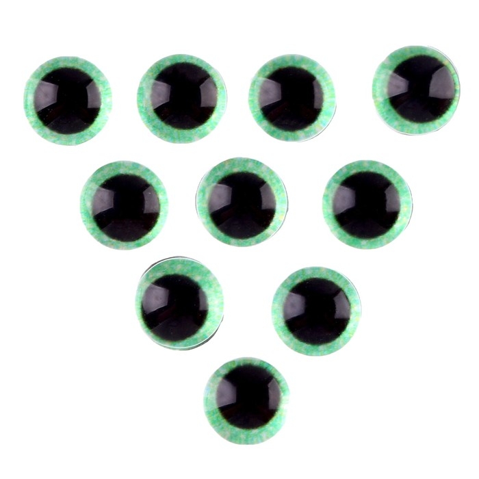 Глаза на клеевой основе, набор 10 шт., размер 1 шт. &mdash; 6 мм, цвет зелёный с блёстками