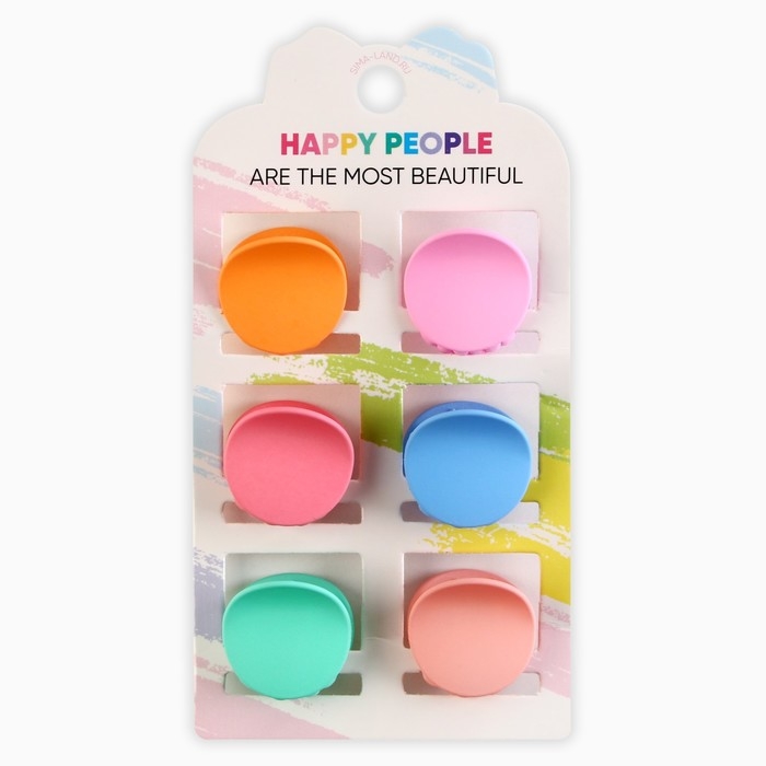 Краб для волос «Happy people», набор 6 шт, 2.5 х 2.5 х 1.5 см Краб для волос «Happy people», набор 6 шт, 2.5 х 2.5 х 1.5 см