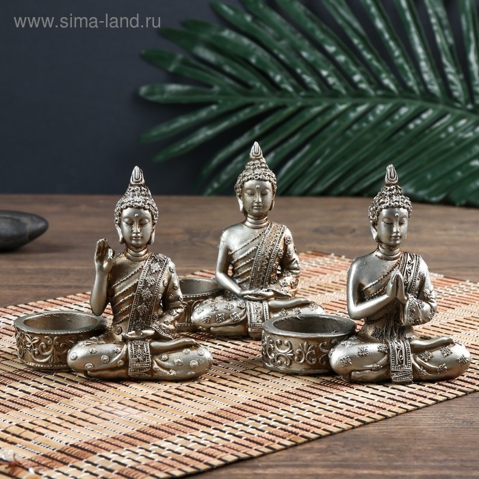 Нэцке полистоун под серебро подсвечник Нэцке полистоун под серебро подсвечник "Будда - медитация" МИКС 10,5х5,3х11 см