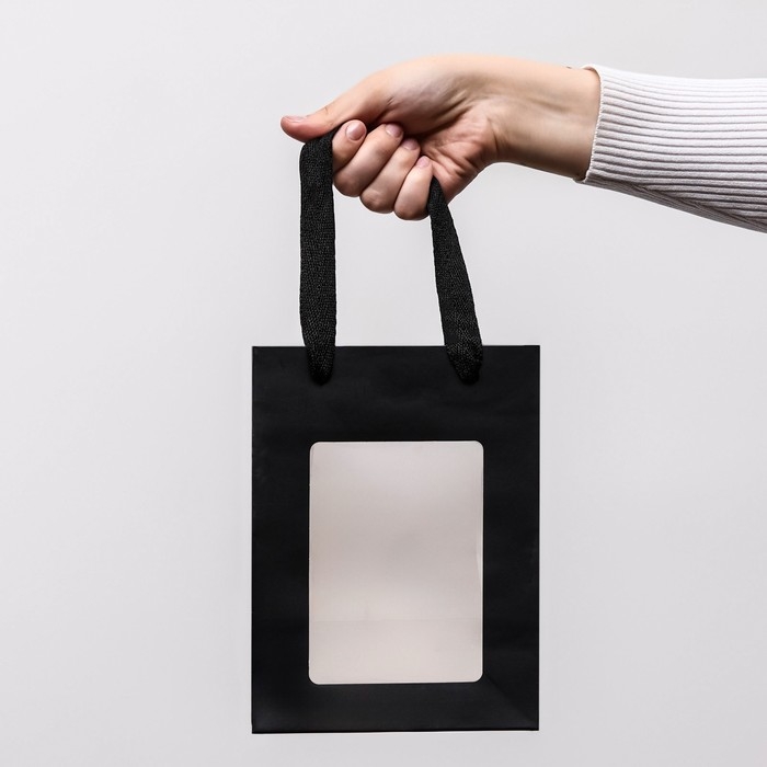 Пакет подарочный, с окном, 20 х 15 х 10 см, черный, 1шт. Пакет подарочный, с окном, 20 х 15 х 10 см, черный, 1шт.