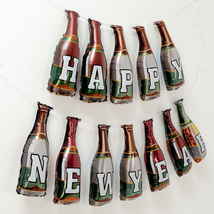 Набор фольгированных шаров 16" &laquo;Гирлянда С Новым Годом!&raquo;, бутылки шампанского, набор 12 шт.