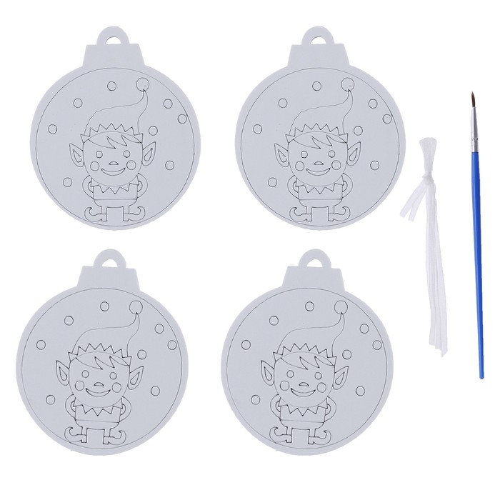 Ёлочное украшение под раскраску «Эльф» 4 шт., кисть