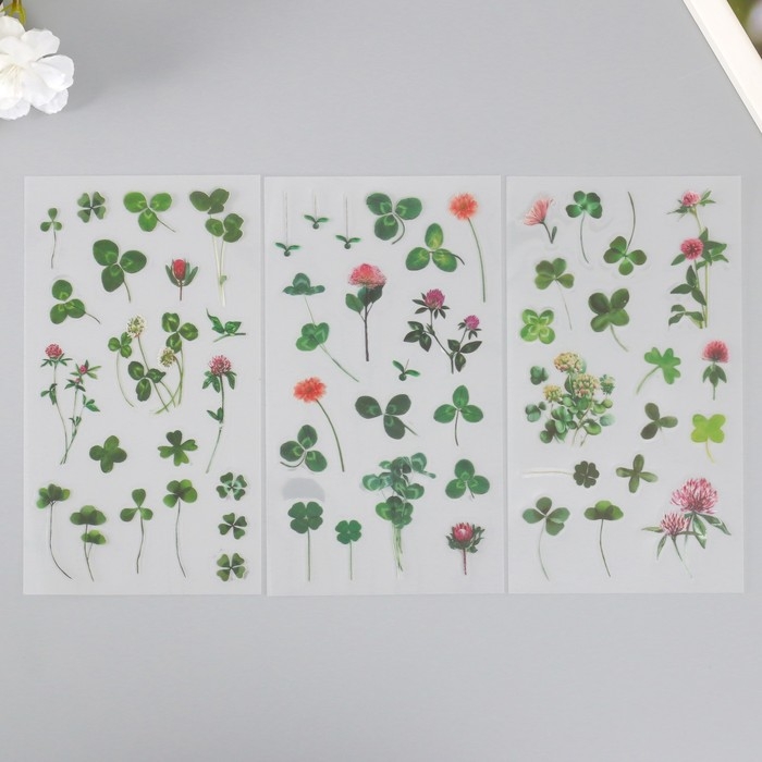 Наклейки пластик Наклейки пластик "Клевер" набор 6 листов 10х18 см