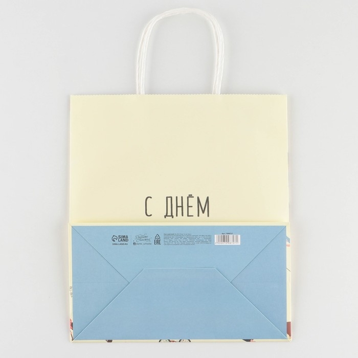 Пакет подарочный крафтовый, упаковка, «С днём рождения», 22 х 25 х 12 см