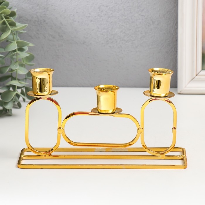 Подсвечник металл на 3 свечи  Подсвечник металл на 3 свечи "Овалы" d=2,3 см золото 5,8х20х11,5 см