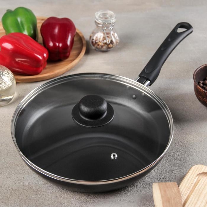 Сковорода Consul, d=26 см, пластиковая ручка, стеклянная крышка, антипригарное покрытие, цвет чёрный Сковорода Consul, d=26 см, пластиковая ручка, стеклянная крышка, антипригарное покрытие, цвет чёрный