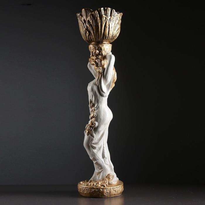 Фигура Фигура "Девушка стоя кашпо на голове средняя" белый-бронза, 1,5 л / 19х80х19см