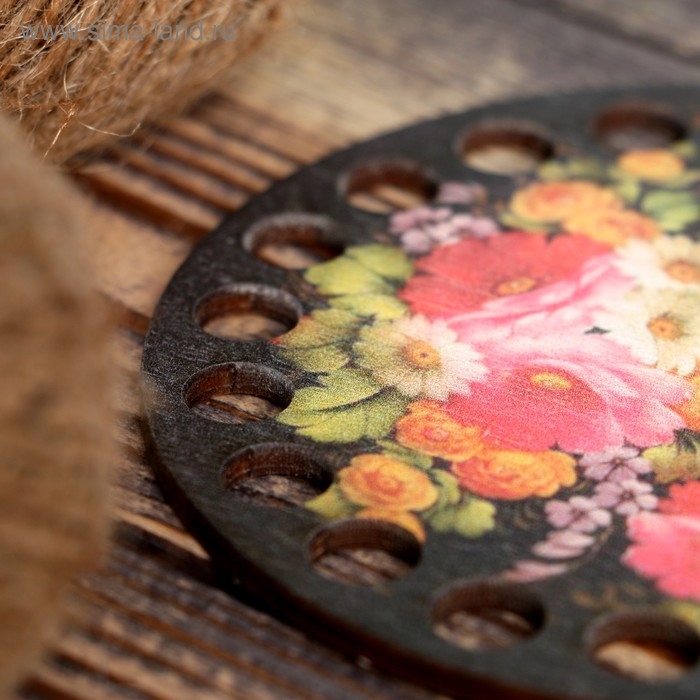 Заготовка для вязания Заготовка для вязания "Жостовская роспись №1", донышко фанера 3 мм, 10 см, d=9мм