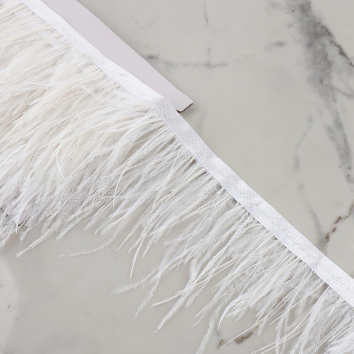 Тесьма с перьями страуса, 8-10 см, 5 ± 0,5 м, цвет белый Тесьма с перьями страуса, 8-10 см, 5 ± 0,5 м, цвет белый