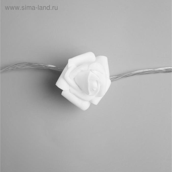 Гирлянда «Нить» 5 м с насадками «Розы белые», IP20, прозрачная нить, 20 LED, свечение тёплое белое, 220 В