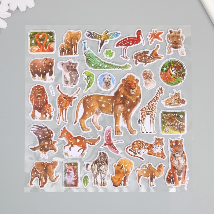 Наклейка пластик выпуклые Наклейка пластик выпуклые "Звери и птицы" МИКС 2 листа 33,5х21,7 см