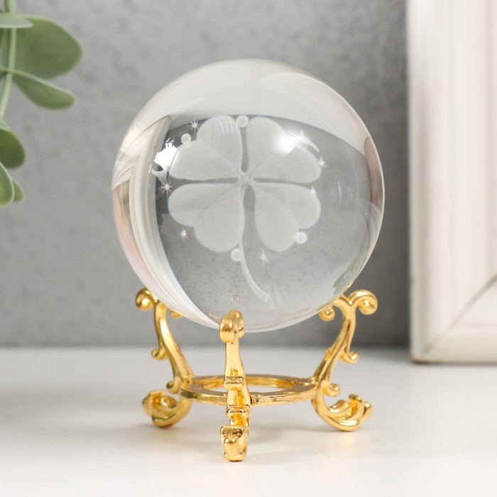 Сувенир стекло  Сувенир стекло "Клевер" d=6 см ажурная подставка 8,5х6х6 см