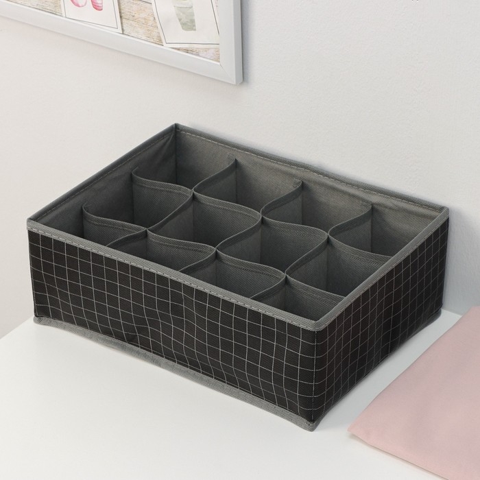 Органайзер для хранения белья Доляна «Кло», 12 ячеек, 32×24×12 см, цвет чёрный Органайзер для хранения белья Доляна «Кло», 12 ячеек, 32×24×12 см, цвет чёрный