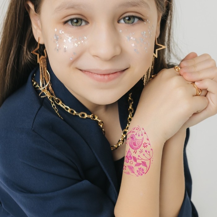 Татуировка на тело цветная Татуировка на тело цветная "Яйцо с розовыми узорами" 10х10 см