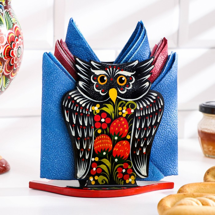 Салфетница «Сова», 10х14 см, хохлома, микс Салфетница «Сова», 10х14 см, хохлома, микс