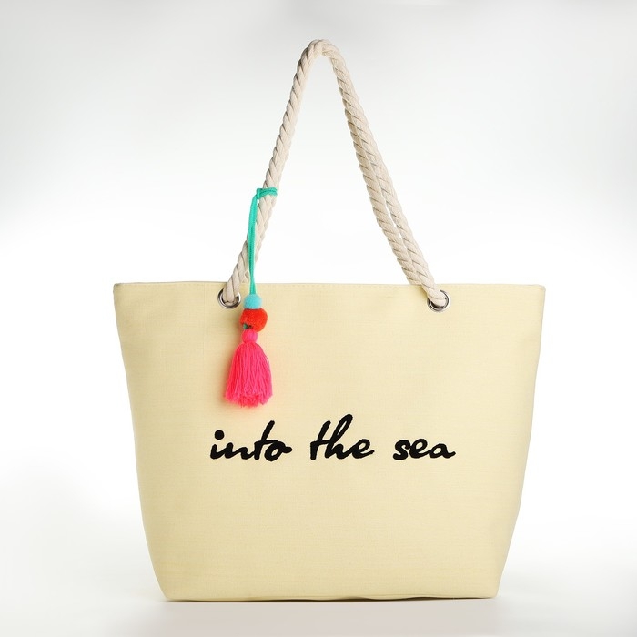 Сумка женская пляжная Into the sea, 50х34,5х14 см, бежевый цвет Сумка женская пляжная Into the sea, 50х34,5х14 см, бежевый цвет