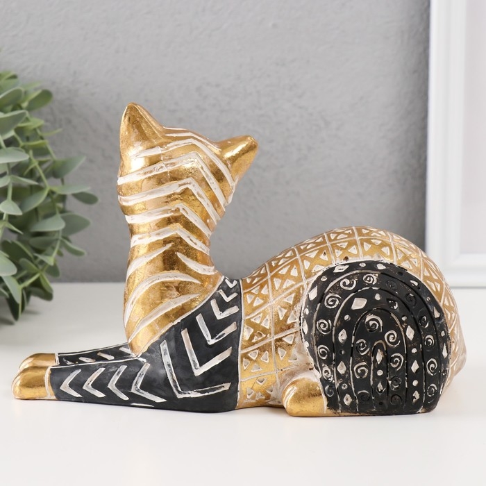 Сувенир полистоун Сувенир полистоун "Кошка с узорами, лежит" золото с чёрным 21х9х13 см
