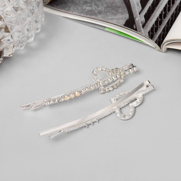 Невидимка для волос  Невидимка для волос "Эбба" (набор 2 шт) сердце, 6 см, серебро