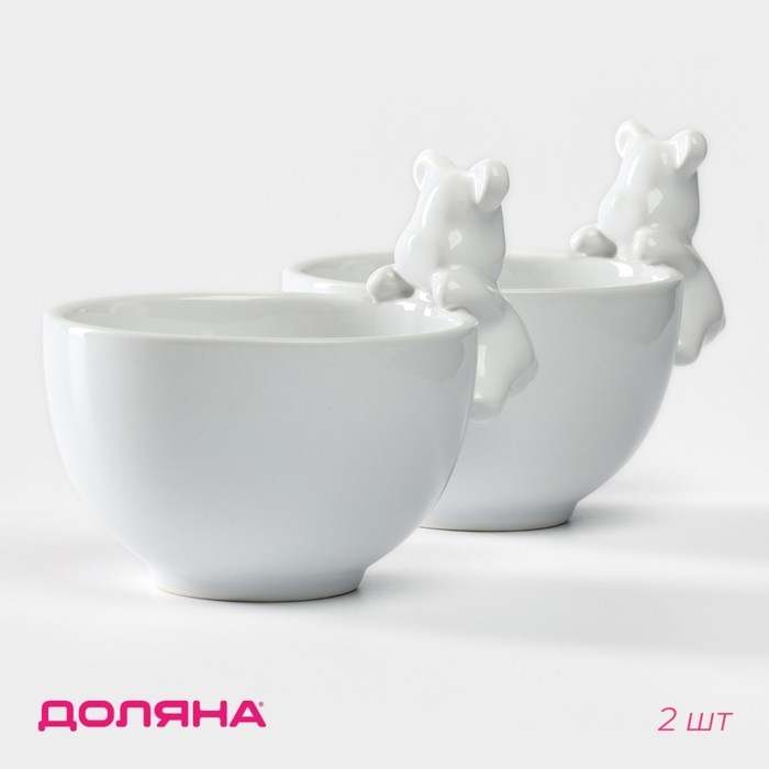 Набор салатников керамических Доляна «Мишка Отто», 13×10,2 см, цвет белый, 2 шт