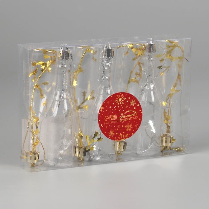 Украшение ёлочное Украшение ёлочное "Бутылочка" (набор 6 шт) 11х3 см, прозрачный золото