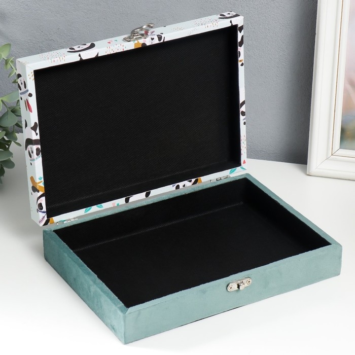 Шкатулка дерево Шкатулка дерево "Панды-индейцы" кожзам и бархат 5,5х24х17 см