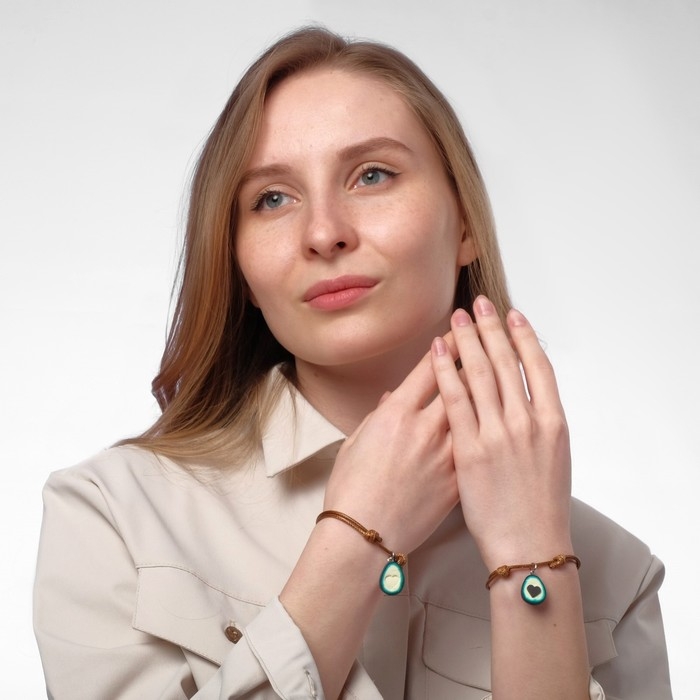 Браслеты «Неразлучники» авокадо с сердечком, цвет коричневый, 7 см
