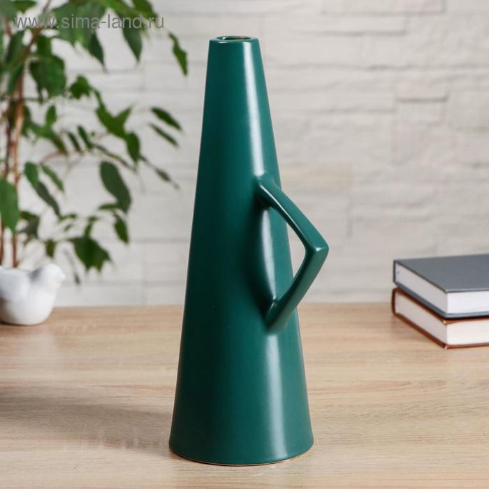 Ваза керамика настольная Ваза керамика настольная "Беата" с ручкой, 3х10х29 см, зелёный