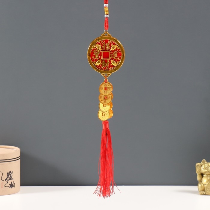 Подвеска пластик, текстиль Подвеска пластик, текстиль "9 монет" 1,8х7х36 см