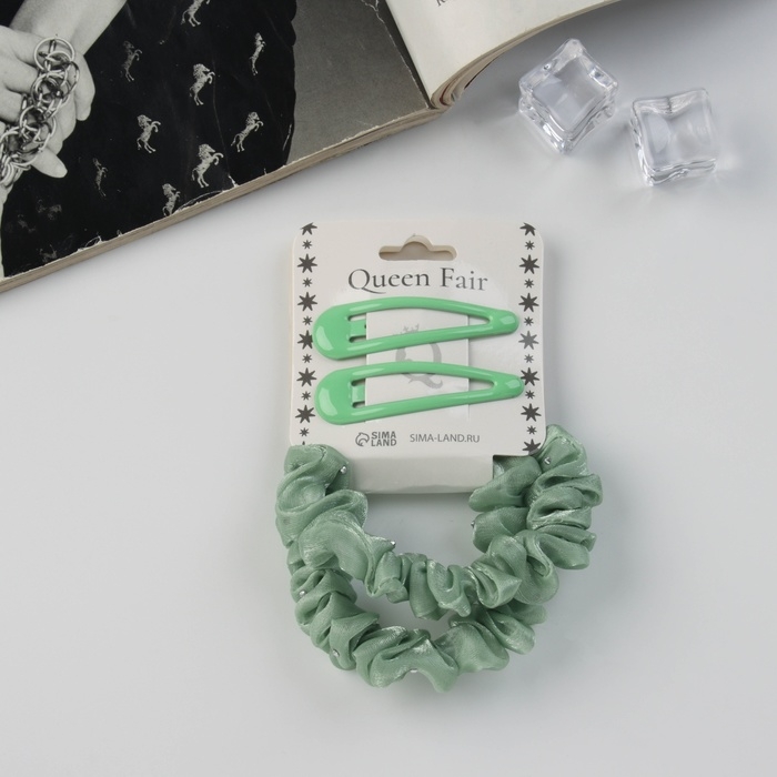 Набор для волос Набор для волос "Глория блеск" (2 резинки 5,5 см, 2 невидимки 5 см) зелёный