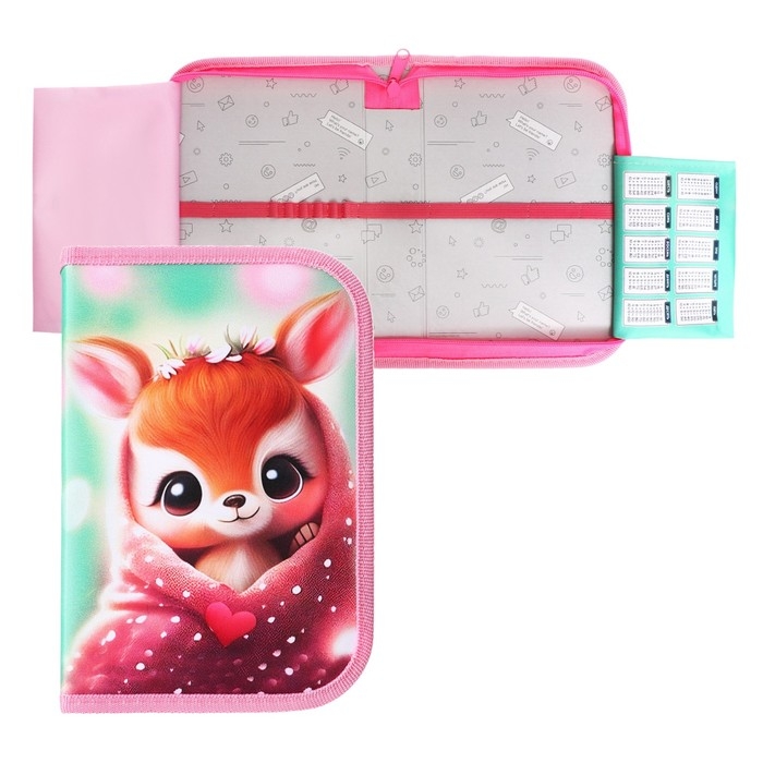 Пенал 1 секция 140 х 210 х 40 мм, откидной карман и косметичка, тканевый, Calligrata TOP Content  Пенал 1 секция 140 х 210 х 40 мм, откидной карман и косметичка, тканевый, Calligrata TOP Content "Олененок"