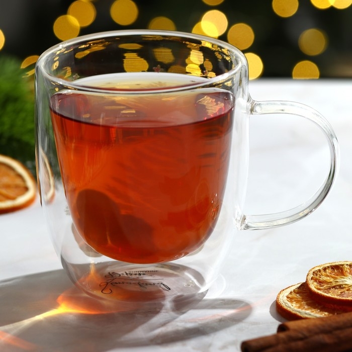 Новый год. Кружка новогодняя стеклянная с двойными стенками &laquo;Лиса&raquo;, 300 мл