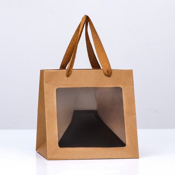 Пакет подарочный, крафт, с окном, 20 х 20 х 20 см Пакет подарочный, крафт, с окном, 20 х 20 х 20 см