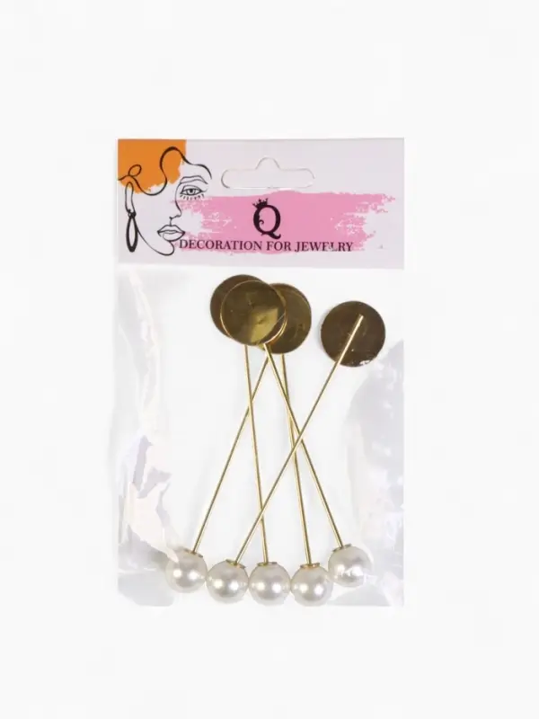 Основа &laquo;Брошь-игла&raquo; с бусиной d=1 см (набор 5 шт.), L=7.5 см, площадка 1.5 см, цвет золото