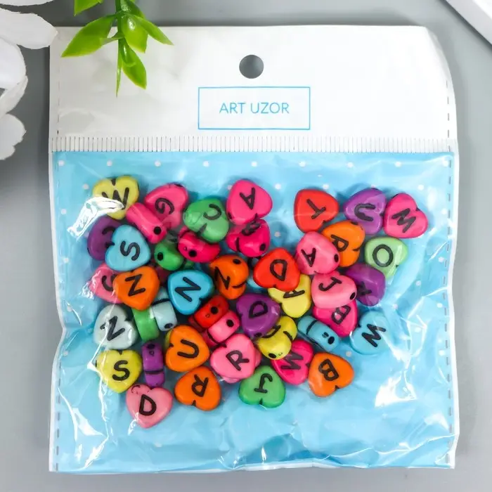 Набор бусин для рукоделия и плетения «Арт Узор. Яркие сердца с английскими буквами», 20 г, пластик, 1×1 см Набор бусин для рукоделия и плетения «Арт Узор. Яркие сердца с английскими буквами», 20 г, пластик, 1×1 см