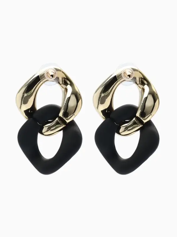 Серьги металл &laquo;Цепь&raquo;, диагональ, 2 полых ромба, золотисто-чёрные