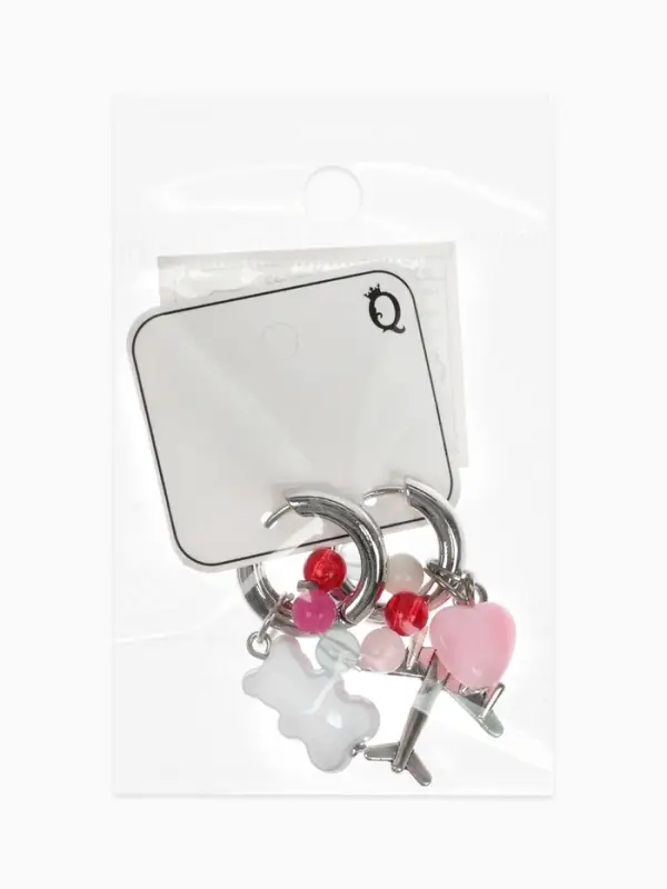 Серьги со съёмным элементом &laquo;Трансформер&raquo;, мишка и сердце, цветные в серебре