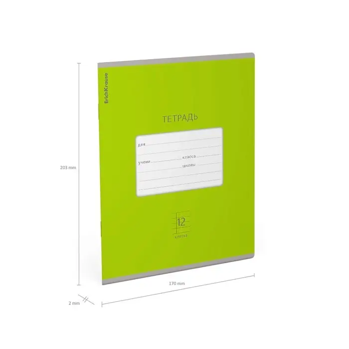 Тетрадь 12 листов в клетку ErichKrause &laquo;Классика&raquo; Bright, обложка мелованный картон, зелёная