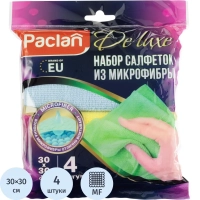Салфетки хозяйственные микрофибра PACLAN DeLUXE универс цветн 30х30см 4 шт