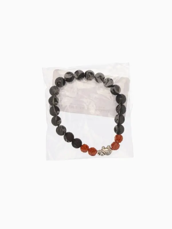 Браслет Браслет "Слоник" лава, рудракша, длина 18 см, цв. чёрный, коричневый