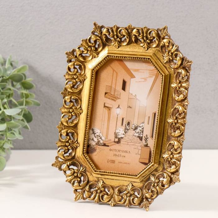 Фоторамка полистоун 10х15 см Фоторамка полистоун 10х15 см "Растительные вензели" золото 17х1,8х22 см