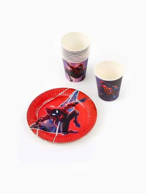 Посуда одноразовая бумажная на 10 персон: стаканы, тарелки, скатерть, Человек Паук Посуда одноразовая бумажная на 10 персон: стаканы, тарелки, скатерть, Человек Паук